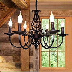 AHQX Antique Pendant Light Rustic Classic Aristocratic Pendant Light Retro Wrought Iron Pendant Lamp Candle 6 x E14 Height Adjustable Chandelier Lamps Restaurant Living Room Cafe Lighting