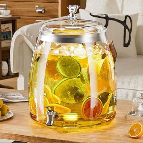 Getränkespender aus Glas für Partys, Getränkespender mit Zapfhahn und Griff, Wasserspender, Saftspender für Zuhause, Küche, Camping, Party (15 l)