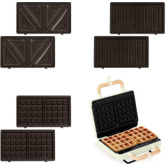 CREATE STONE STUDIO Double Sandwich Maker and Grill in Pastel Green / 3 Interchangeable Plates: Grill, Waffle and Sandwich, Non-Stick Coating, 100º Opening, 2 Slices, Retro Style, 800W