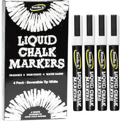 Chalk Markers - 4 White Erasable Non-Toxic Water Based Reversible Tips Crisp White for Kids & Adults for Glass or Chalkboard Marker for Businesses, Restaurants, Liquid Chalk Marker