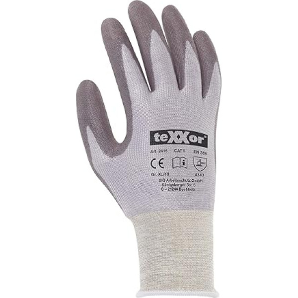 texxor (12 Pairs) Gloves Cut Protection Knitted Gloves PU Coating 12 x Grey/Grey L