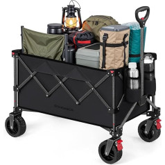 SONGMICS Handwagen faltbar, Bollerwagen, 150 L, bis 150 kg belastbar, Gartenwagen, Campingwagen mit Griff, 4 abnehmbaren Rollen, platzsparend, Outdoor, Garten, tintenschwarz GFW115B01
