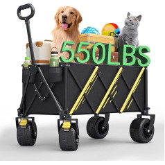 Folding Folding Cart Folding Cart Heavy Duty Garden Trolley Portable Cart Pet Cart with Large All-Terrain Beach Wheels and Drink Holder for Sports, Shopping