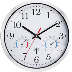 Ziprote Radio-Controlled Wall Clock, Radio-Controlled Wall Clock with Temperature Display and Humidity, Modern Kitchen Clock, Easy to Read, Wall Clock without Ticking Noises for Bedroom, Office,