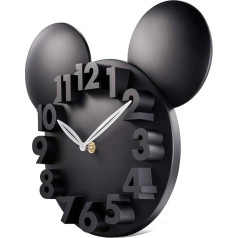 Lafocuse 3D Numbers Mouse Wall Clock for Boys and Girls, Children's Wall Clock, Black Decoration, Clocks for Children's Room, Nursery School, 32 x 28 x 5 cm