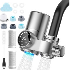 Wothfav Water Filter Tap with 2 Filters, LED Indicator, Activated Carbon for Chlorine and Heavy Metals Removal and UV Sterilization, Suitable for Kitchen, Pets, Travel and Motorhomes