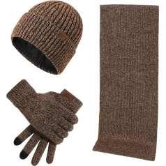 Kuukaas 3 in 1 Hat Scarf and Touchscreen Glove for Men and Women Winter Hat with Inner Lining Winter Warm Set