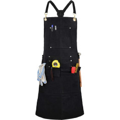 QeeLink Woodworking Work Apron with 10 Tool Pockets, Welding Apron with Cross Back, Durable Straps, Tool Apron Adjustable from M to XXXL for Carpenters, Craftsmen, black