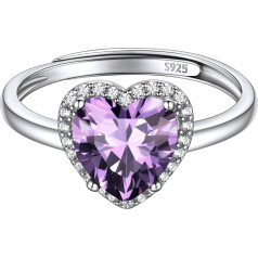 ChicSilver 925 Heart Silver Ring with 12 Birthstone Women Girls Adjustable Ring with Cubic Zirconia Wedding Ring Loss Ring Proposal Ring