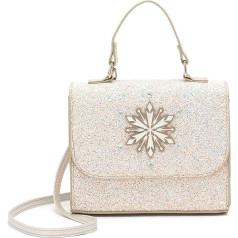 Disney Store Official Frozen 2 Fashion Bag for Children, 16.5 cm, Small Shoulder Bag with Multicoloured Glitter and Snowflake Decoration, Cute Sparkling Bag with Magnetic Closure, White