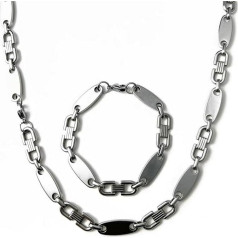 ayados Plate Chain Set Stainless Steel 60.5 cm Stirrup Chain Cuban Necklace + Bracelet Plates Chain Set