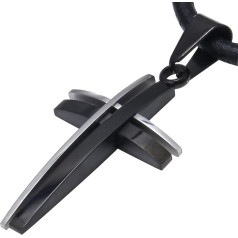 DonDon Men's Stainless Steel Necklace Two-tone Cross Pendant in Black Velvet Pouch