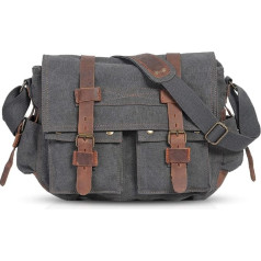 FANDARE New Vintage Messenger Bag Satchel College Bag Schoolbag Bookbag Casual Travel Shoulder Bag Commute Work Bag 14 inch Laptop Briefcase Multipurpose Men/Women Canvas Gray
