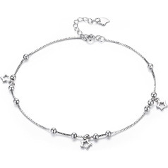 Kim Johanson Silver Star Women's Anklet Stainless Steel in Silver with Moving Stars and Balls Including Jewellery Bag, Stainless Steel, without stone
