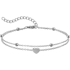 AFSTALR Anklet Women's Anklet Stainless Steel Heart Layered Pendants Silver Double Anklet for Women Stainless Steel Adjustable Silver Foot Jewellery Coin Anklet for Women