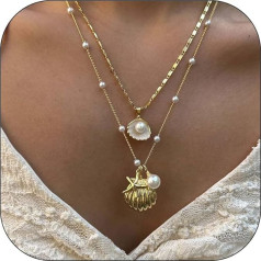 Kabwea Gold Shell Necklace Layer Charm Necklace for Women, Shell Necklace, Shell Necklace, Women's Choker Necklace, Shell Chain, Boho Chain, Boho Chain, Shell, Pearl