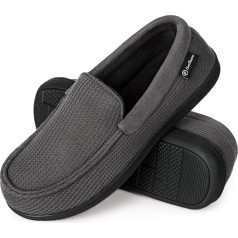EverFoams Men's Comfort Memory Foam Breathable Cotton Knitted Moccasin Slippers with Rubber Sole