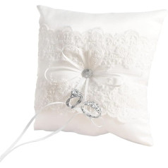 HANIUTTY Wedding Ring Cushion, 20 cm Wedding Ring Cushion Ring Holder Wedding Bridal Pillow Carrier Satin Ring Cushion Lace Flower White Decorated for Engagement or Wedding Rings