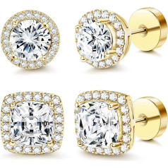 Morfetto 14K Flat Back Round Square Stud Earrings for Men Women Large Cubic Zirconia Stud Earrings Men's Earrings Flatback Earrings