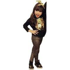 ggudd Girls' Leopard Printed Long Sleeve T-Shirts and Leggings Trousers Clothing Sets (Black, 5-6 Years), black
