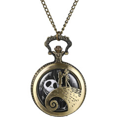 JewelryWe Men's Pocket Watch with Skull Jack Skellington from The Nightmare Before Christmas, Quartz Analogue Watch with Chain Necklace