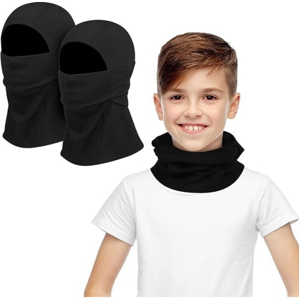 patinadrift Pack of 2 Children's Winter Windproof Balaclava Children's Warm Face Mask Ski Mask Black Balaclava for Boys Girls Outdoor Sports Cycling Skiing, black