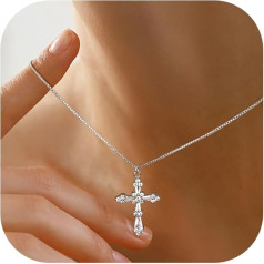Dochais Cross Necklace for Women, 14 K Gold Plated Cross Chain, Chain Gold Women, Silver/Gold Chain Women for Women, Necklace Women's Gold Cross Pendant Silver/Gold Fashion Jewellery Women's Gifts