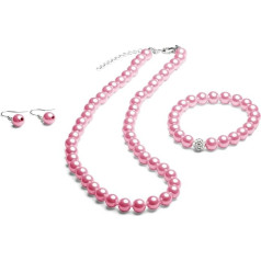 Knotted pearl necklace, pearl bracelet, pearl earrings, set