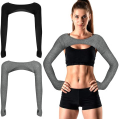 Janmercy Pack of 2 Women's Long Sleeve Crop Tops Cutout Workout Bolero Shrug Ballet Yoga Sports Tee Casual Cropped Sweatshirts