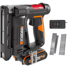 WORX Cordless Nailer 18V (MAX 20V) WX843, PowerShare, 2-in-1 and Staple Staple Stapler, Easy Depth Adjustment LED Light 15 mm 0.82 mm Nails (Gauge 18) 500 Pieces 10 mm Type 53 Staples