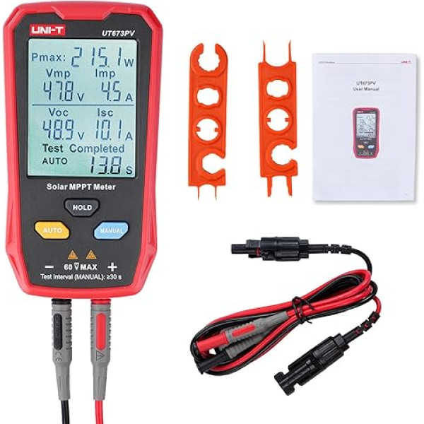 Solar Panel Tester, 800 W PV Meter, Solar Panel, MPPT Tester, Photovoltaic Solar Panel Tester, Power Meter with LCD Display (UT673PV 800 W Multimeter)