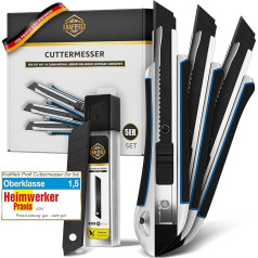 KRAFTFELS Professional Cutter Knife Set of 5 – Robust Cutter Knife 18 mm Includes 10 Extremely Sharp Cutter Blades 18 mm – Non-Slip Cutter & Utility Knife Carpet Knife Professional & DIY