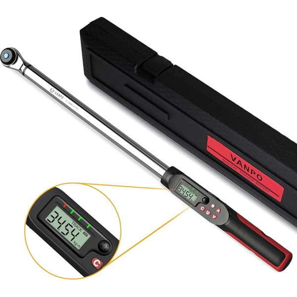 VANPO 1/2 Inch Digital Torque Wrench, ± 2% Error Accuracy, 17-340 Nm Torque Wrench Set with Buzzer and LED Indicator for Car, Motorcycle