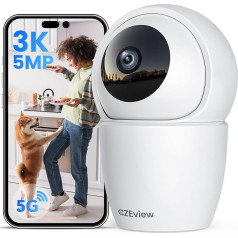 CZEview 3K 5MP Indoor Surveillance Camera, 2.4/5GHz Dual Band WiFi Camera, Indoor Dog Camera, Pet Camera with App, 360° Indoor Camera, Two-Way Audio, Night Vision, AI Motion Detection
