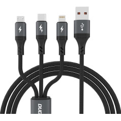 Dudao 3v1 kabelis 60W USB-A - MicroUSB USB-C iPhone Lightning 1,2 m - melns