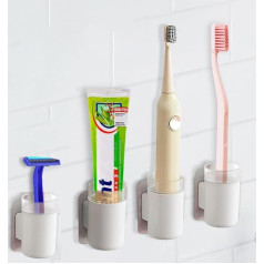 Toothbrush Holder, Electric Toothbrush Holder, Toothpaste Holder, Razor Blade Holder, with Drain Hole and Charging Cable Hole, Self-Adhesive Attachment, Bathroom, Kitchen, Office (4)