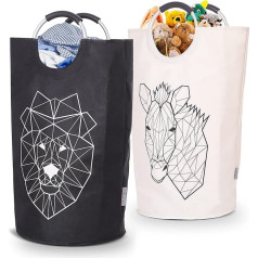 WELLENBORG® Set of 2 Foldable Laundry Baskets, Large, Dark Laundry Hamper, Waterproof Laundry Bag, Toy Basket, Laundry Bin, Children's Room Laundry Bags, Bottle Collector