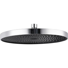 WENKO Softwater Shower Head, Rain Shower Head, Spray Arm and Quiet, Soft Water, ABS, Shower Head Diameter 26 cm, Chrome/Black