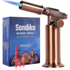 Sondiko Flambé Burner, High-Quality Metal Bunsen Burner with Large Flame, Refillable Soldering Torch with Adjustable and Wind-Resistant Flame for Cooking, Grilling (Butane Not Included)