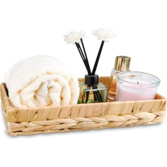 PENGARO Rectangular Bathroom Tray, Natural Rattan Tray, Decorative Bowl, Dressing Table, Cosmetic Tray Organiser, Bathroom Decoration, Tank, Toilet Container, Storage Basket for Fabric Decor, Rattan