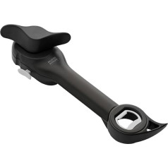 KUHN RIKON Auto Safety Master Multi Purpose Can Opener Black No Sharp Edges Clean and Safe Opens Cans, Bottles, Bottle Caps and More