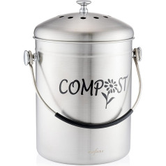 Red factor deluxe compost bin for kitchen, stainless steel, odourless organic bin