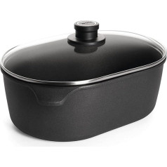 Woll Nowo Titanium Roasting Dish with Glass Lid in Box Inductive 32 x 22 cm Height 12 cm 6.0 Litres Suitable for All Hobs