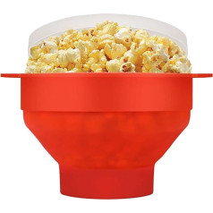 Microwave Popcorn Maker with Lid, Foldable Silicone Tray, Food Grade Safety Storage Container for Parties, Kids & Adults, Home & Kitchen, Film, Camping, Red