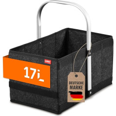 achilles Foldable Felt Shopping Basket - Folding Carry Basket with Aluminium Handle - Lightweight and Robust - Compact Shopping Bag - 40 x 24 x 20 cm - Anthracite