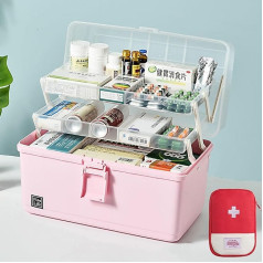 3-Shelf 34 cm Multi-Purpose Storage Box, Medicine Cabinet with Storage Bag, Medicine Organiser Home Medicine Box Toolbox, Sorting Box, Fishing Case, Organiser Box (34 x 19 x 23 cm, Pink)
