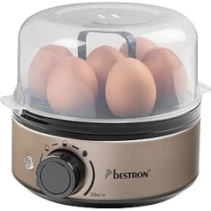 Bestron Egg Cooker for 7 Eggs with Acoustic Beep and Dry Run Protection, Infinitely Adjustable Hardness for Three Levels, Includes Measuring Cup and Egg Cutter, Satin Collection, Colour: Light Beige