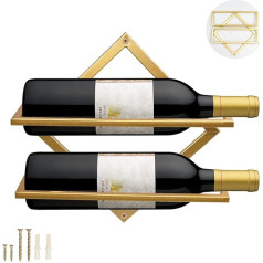 Metal Wall Mounted Wine Holder, Foldable Hanging Wine Rack Organiser for 2 Spirits Bottles, Bottle Rack, Wine Bottle Rack for Home Kitchen Bar Wall Decor