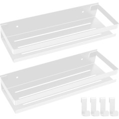 Shower Shelf No Drilling Pack of 2 Shower Shelves White Shower Shelf Bathroom Shelf No Drilling 30 cm Shampoo Holder for Shower Made of Stainless Steel with 4 Hooks Bathroom Shelf Organiser
