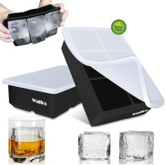 Walfos Silicone Ice Cube Tray, 2 Pack Large Ice Cube Trays with Lid, Flexible and Easy Release, BPA Free and Dishwasher Safe, Perfect for Cocktails, Whiskey, Chocolate, Baby Food
